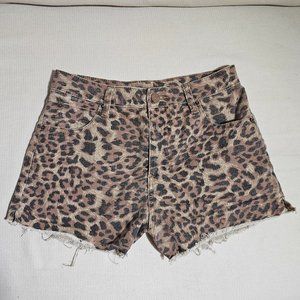Olivaceous Leopard Print High Waist Denim Shorts - Size Small (2-4)